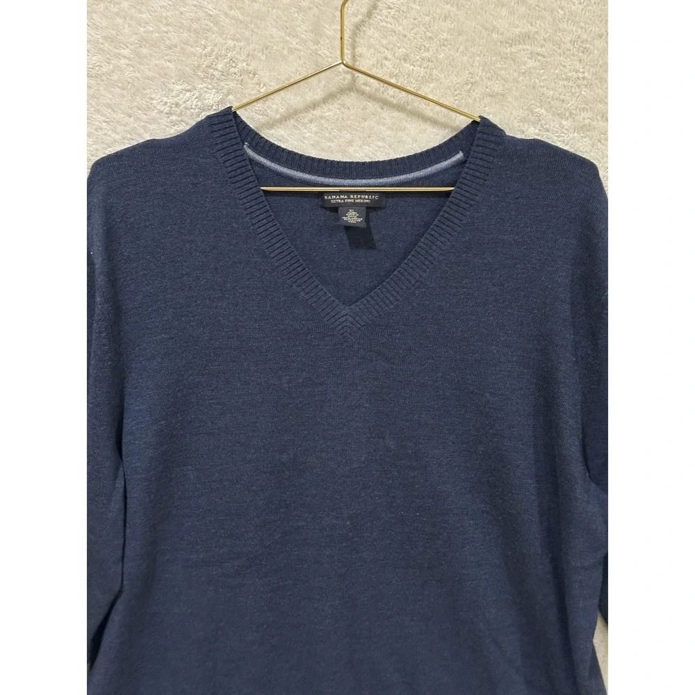 Banana Republic Extra‎ Fine Merino Wool Mens Sweater Size XL Navy Classic V-Neck